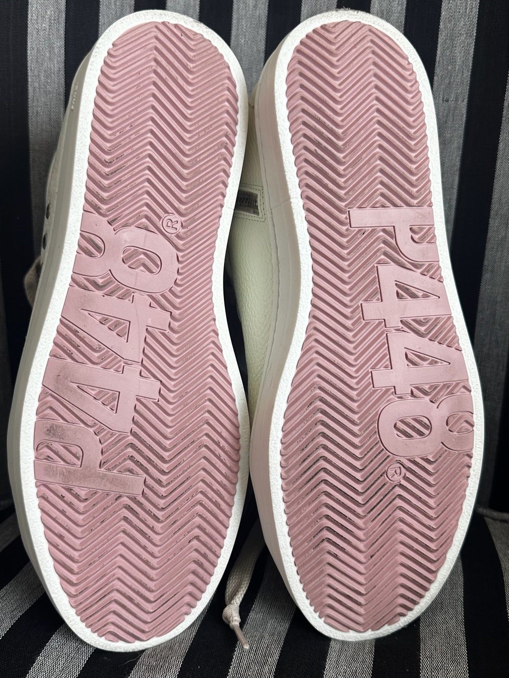 P448 Women’s White High-Top Sneakers with Taupe Laces - Picture 6 of 16
